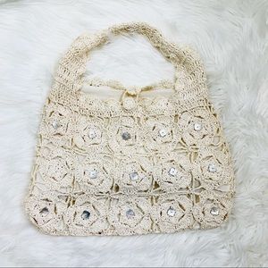 Off White Seashell Straw Rattan Wicker Handbag Tote Fashion Beach Bag